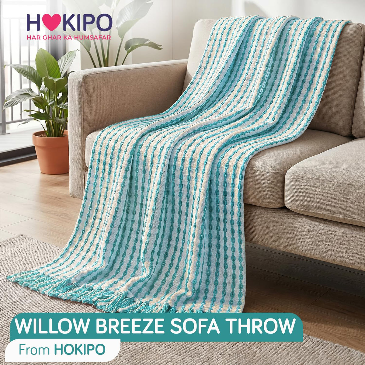 HOKIPO Willow Breeze Chain Stripe Sofa Throw Blanket, 50x60 in, Aqua Breeze - image 8