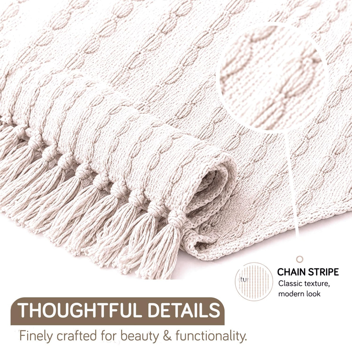 HOKIPO Willow Breeze Chain Stripe Sofa Throw Blanket, 50x60 in, Ivory Cream - image 3