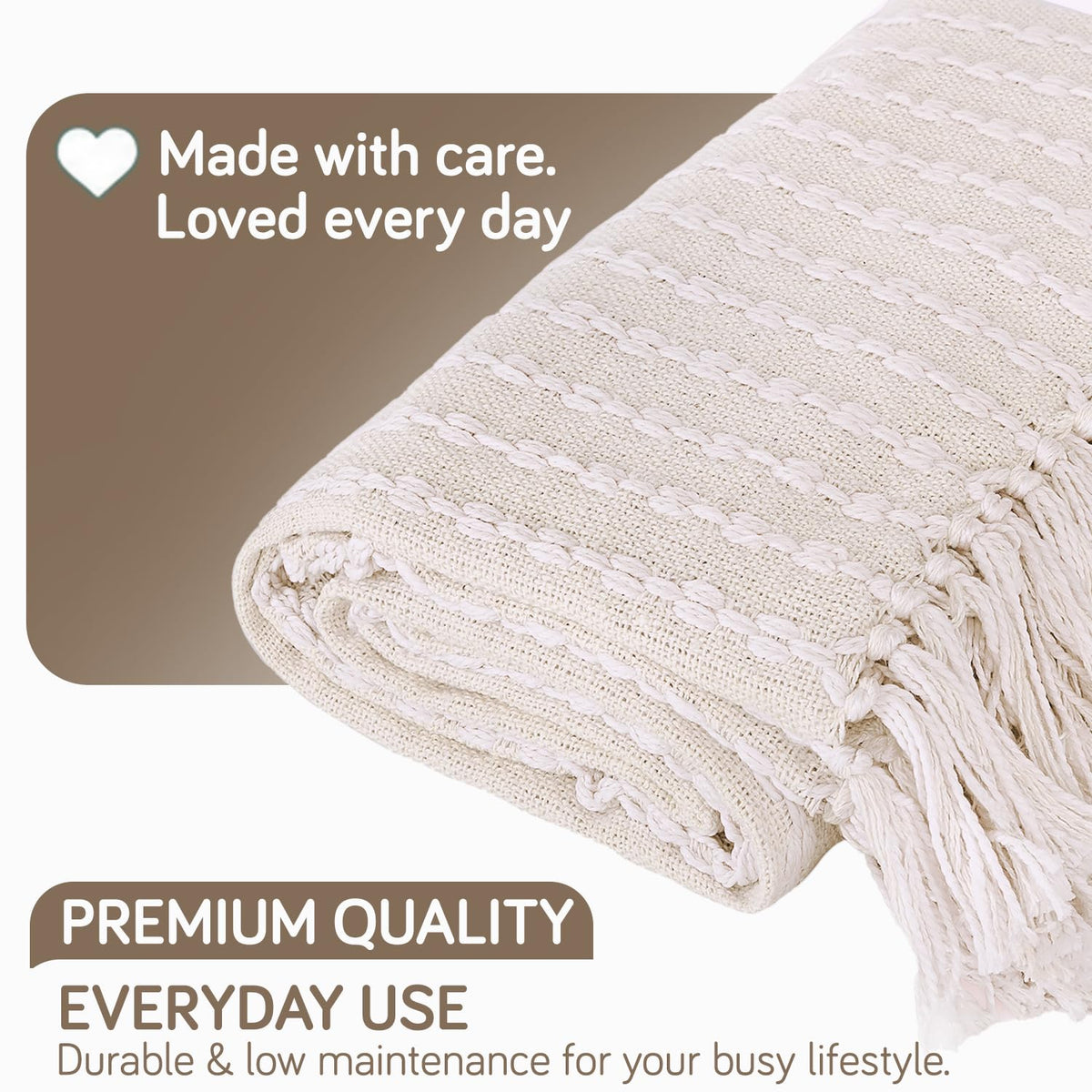 HOKIPO Willow Breeze Chain Stripe Sofa Throw Blanket, 50x60 in, Ivory Cream - image 5