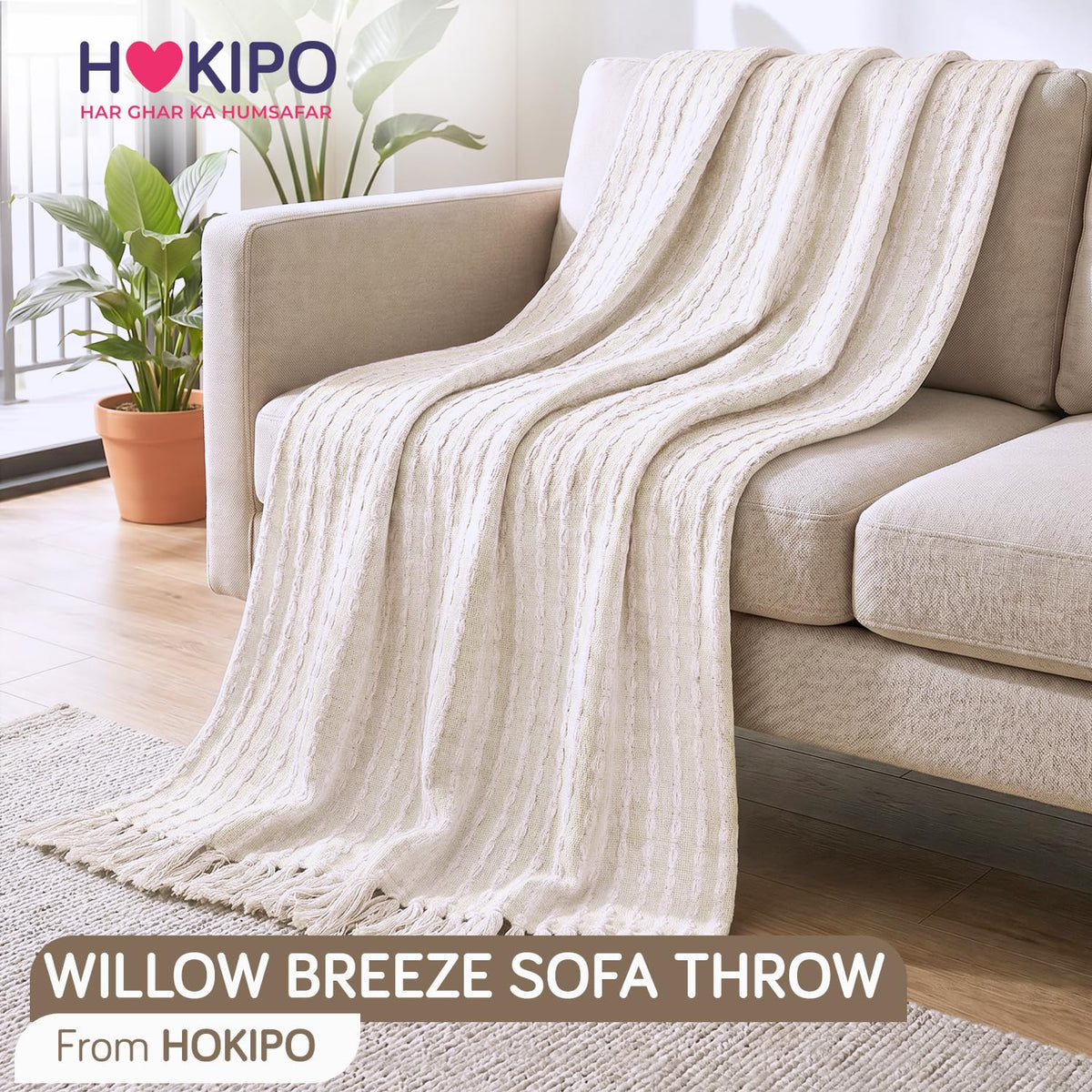 HOKIPO Willow Breeze Chain Stripe Sofa Throw Blanket, 50x60 in, Ivory Cream - image 8