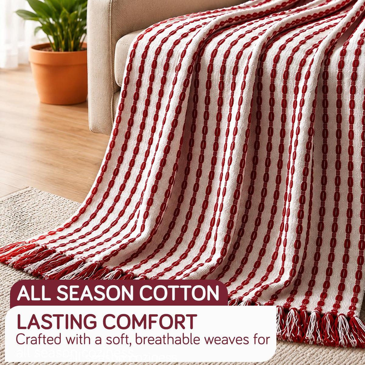 HOKIPO Willow Breeze Chain Stripe Sofa Throw Blanket, 50x60 in, Scarlet Red - image 2