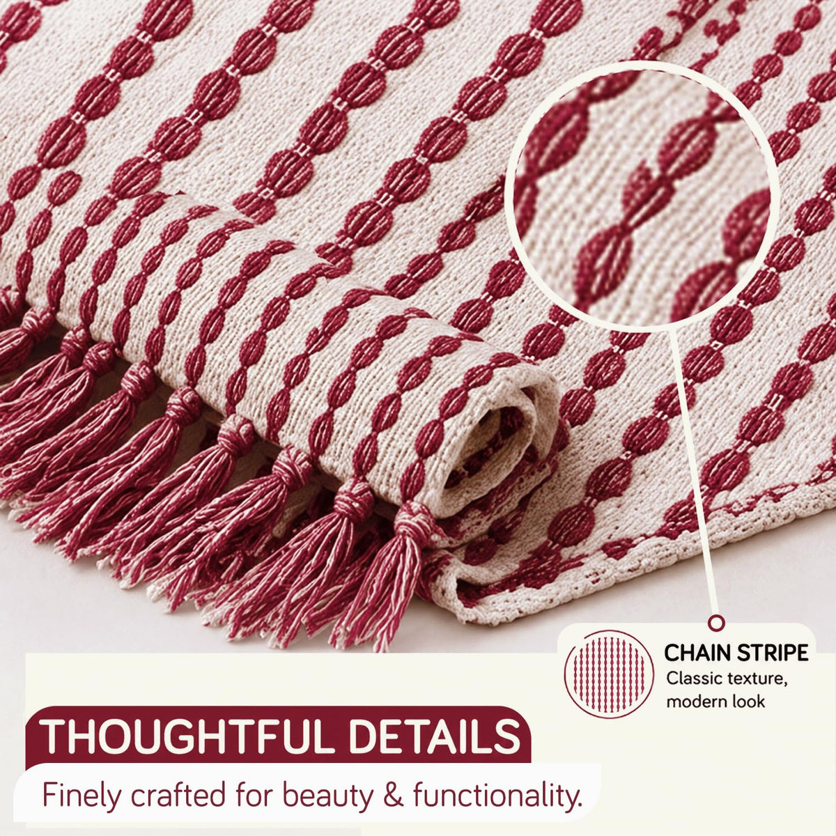 HOKIPO Willow Breeze Chain Stripe Sofa Throw Blanket, 50x60 in, Scarlet Red - image 3