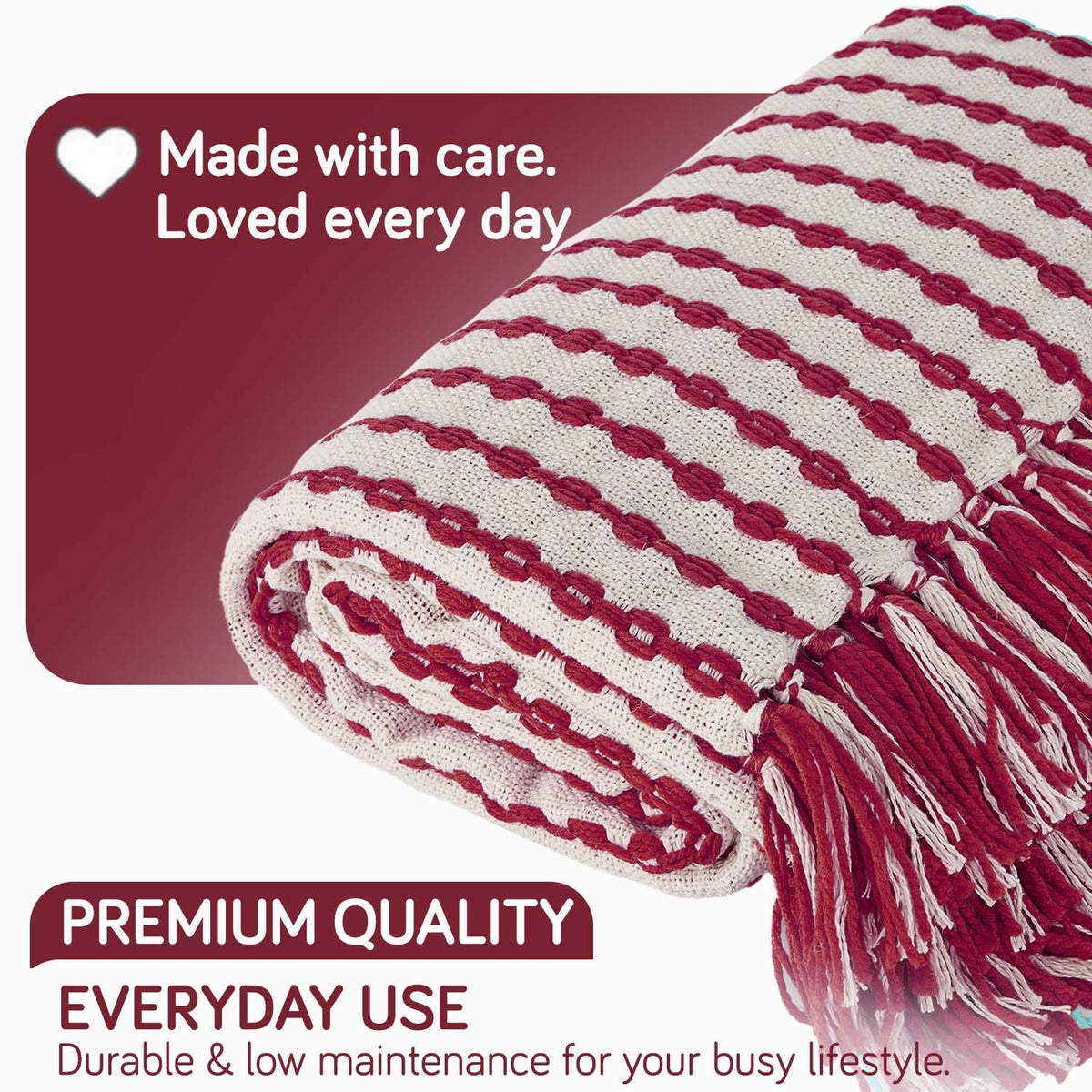 HOKIPO Willow Breeze Chain Stripe Sofa Throw Blanket, 50x60 in, Scarlet Red - image 5