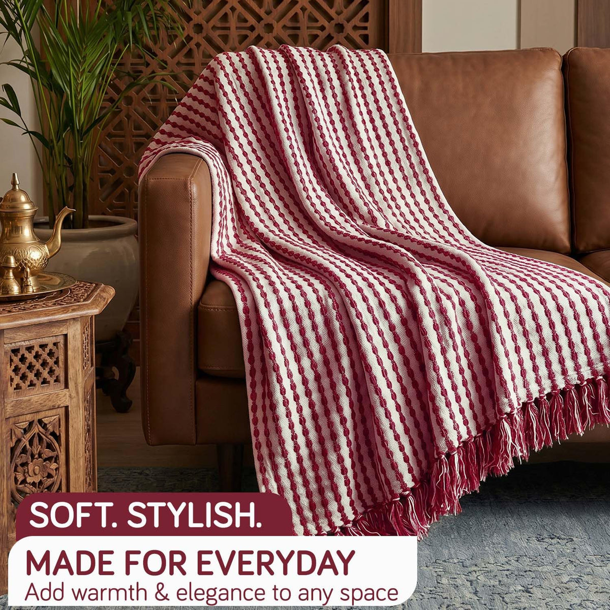 HOKIPO Willow Breeze Chain Stripe Sofa Throw Blanket, 50x60 in, Scarlet Red - image 6