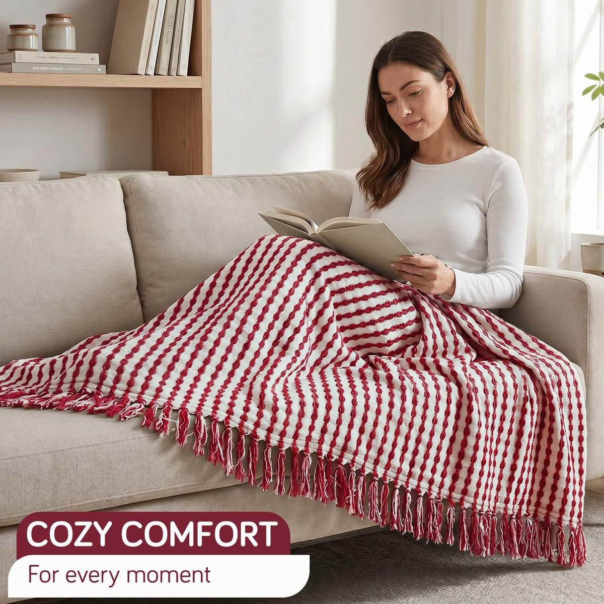 HOKIPO Willow Breeze Chain Stripe Sofa Throw Blanket, 50x60 in, Scarlet Red - image 7