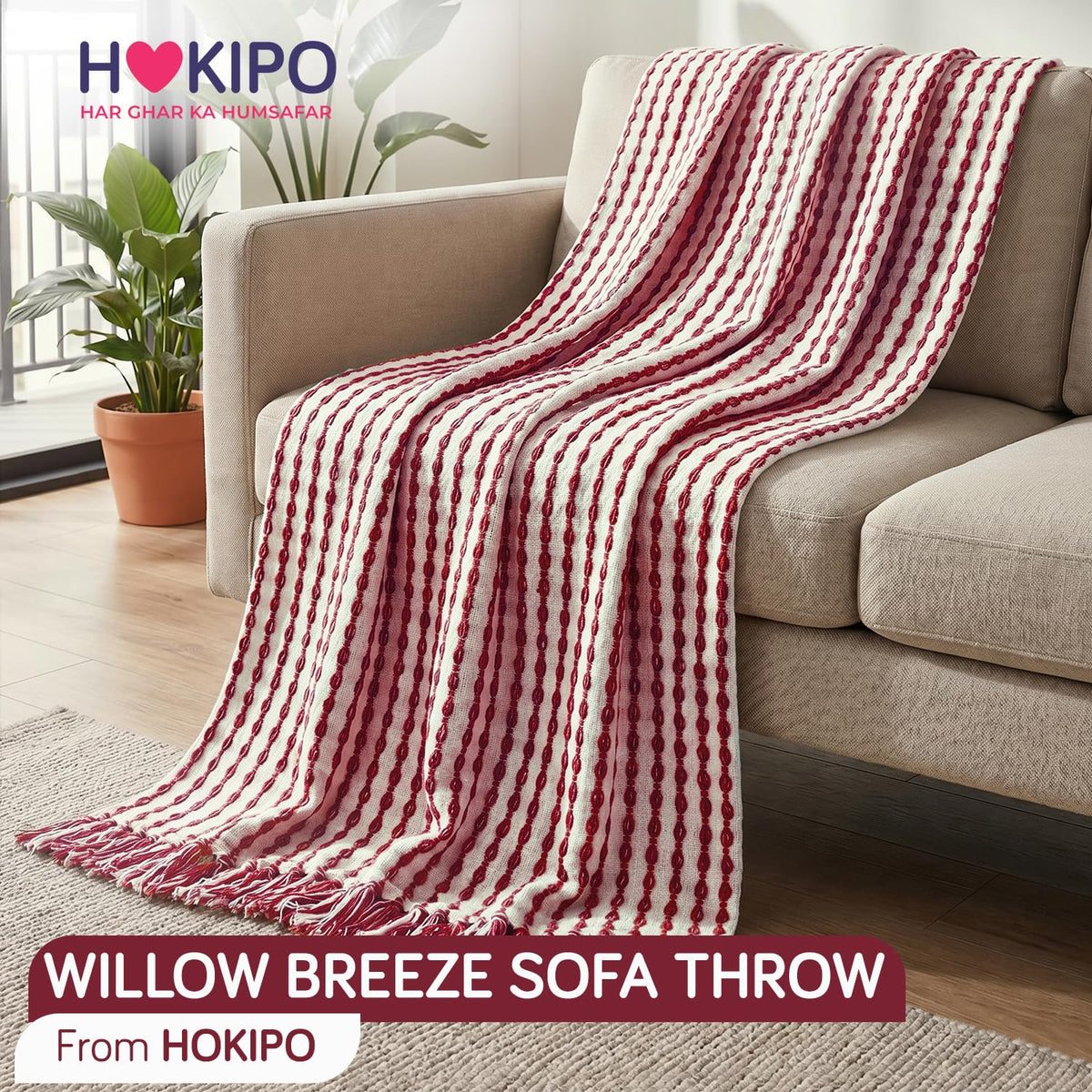 HOKIPO Willow Breeze Chain Stripe Sofa Throw Blanket, 50x60 in, Scarlet Red - image 8