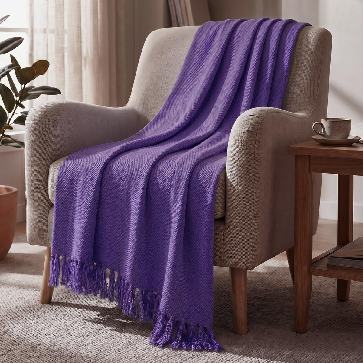 HOKIPO Blush Haven Herringbone Sofa Throw Blanket, 50x60 in, Iris Purple - image 1