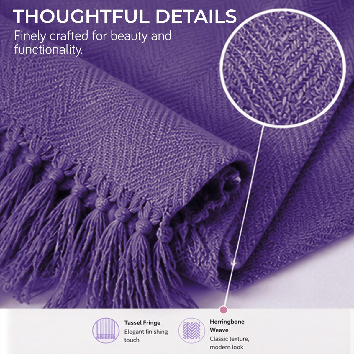 HOKIPO Blush Haven Herringbone Sofa Throw Blanket, 50x60 in, Iris Purple - image 3