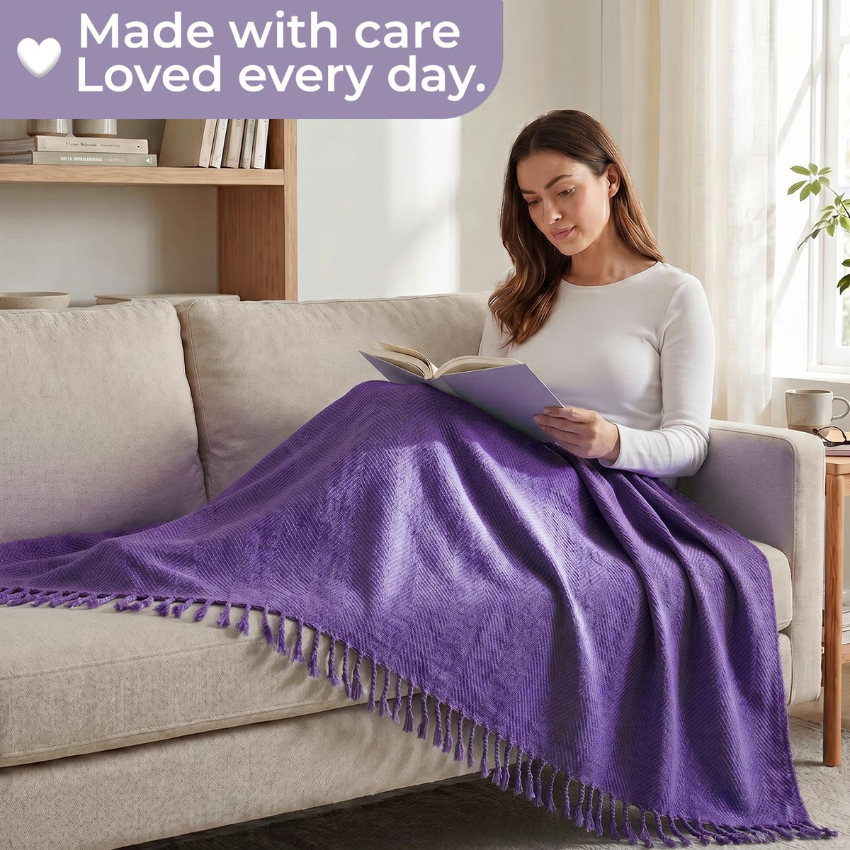 HOKIPO Blush Haven Herringbone Sofa Throw Blanket, 50x60 in, Iris Purple - image 4