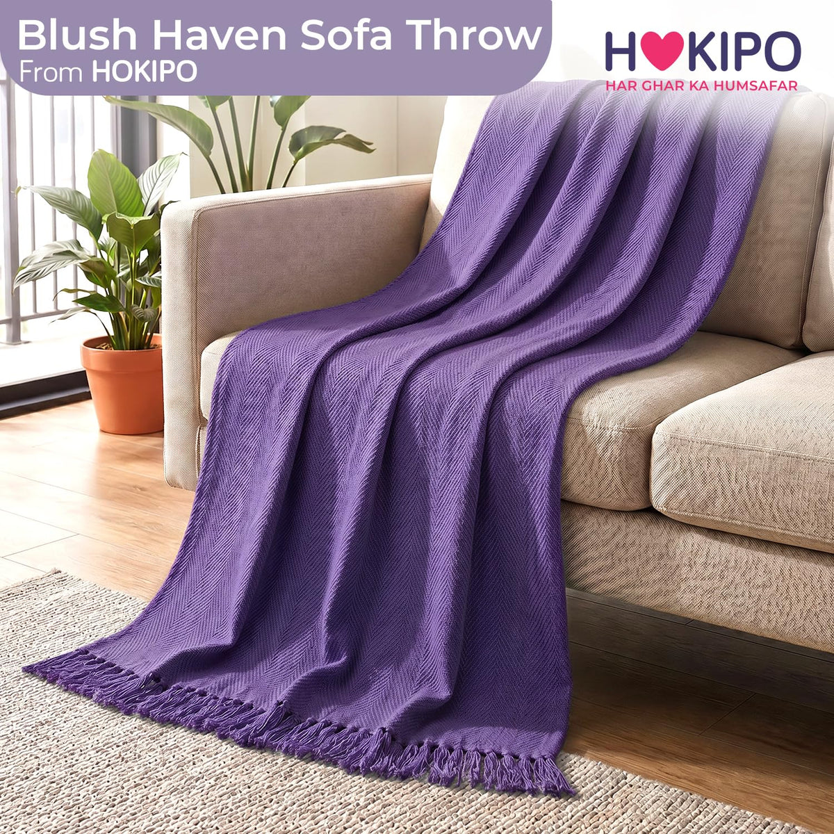 HOKIPO Blush Haven Herringbone Sofa Throw Blanket, 50x60 in, Iris Purple - image 7