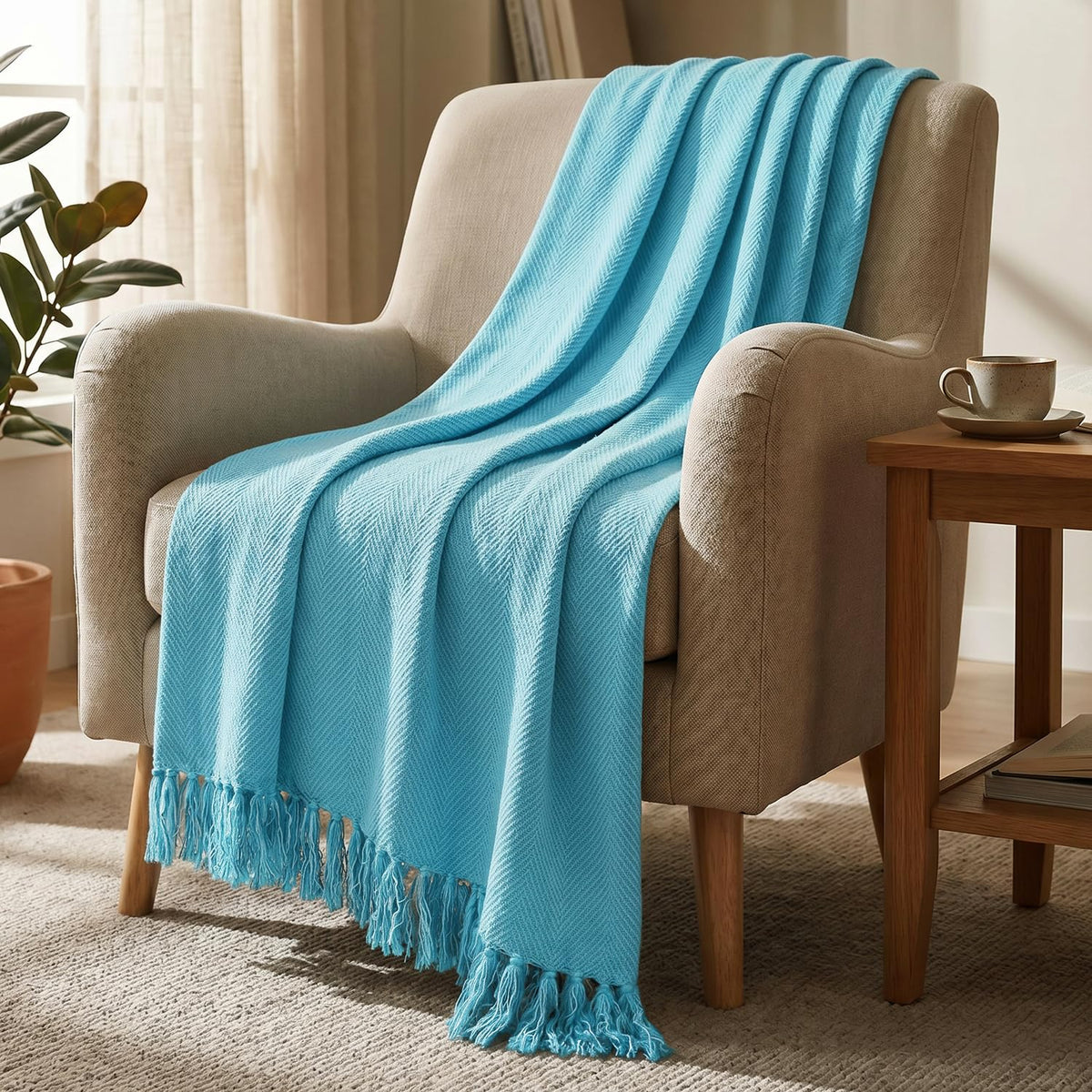HOKIPO Blush Haven Herringbone Sofa Throw Blanket, 50x60 in, Breeze Blue - image 1