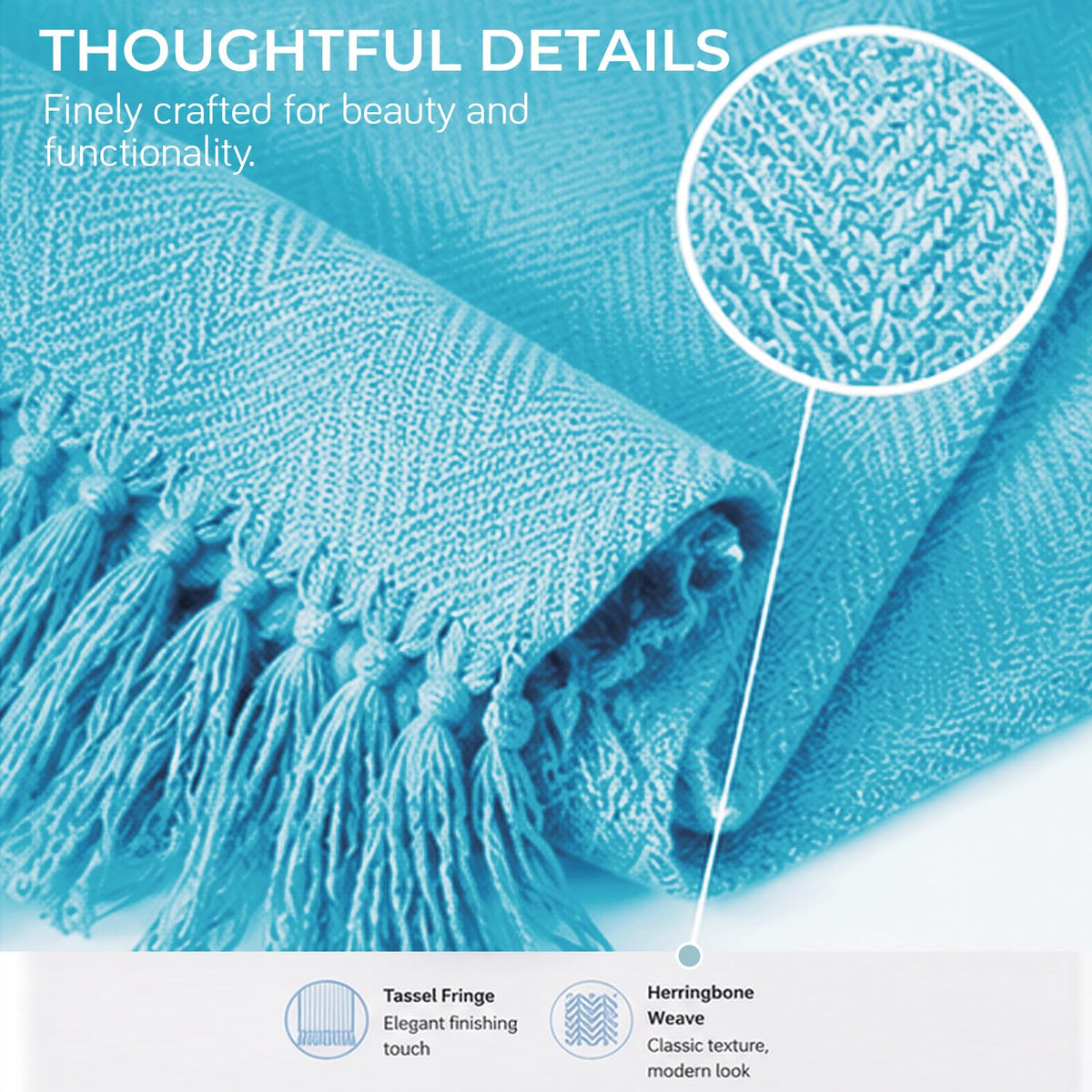 HOKIPO Blush Haven Herringbone Sofa Throw Blanket, 50x60 in, Breeze Blue - image 3