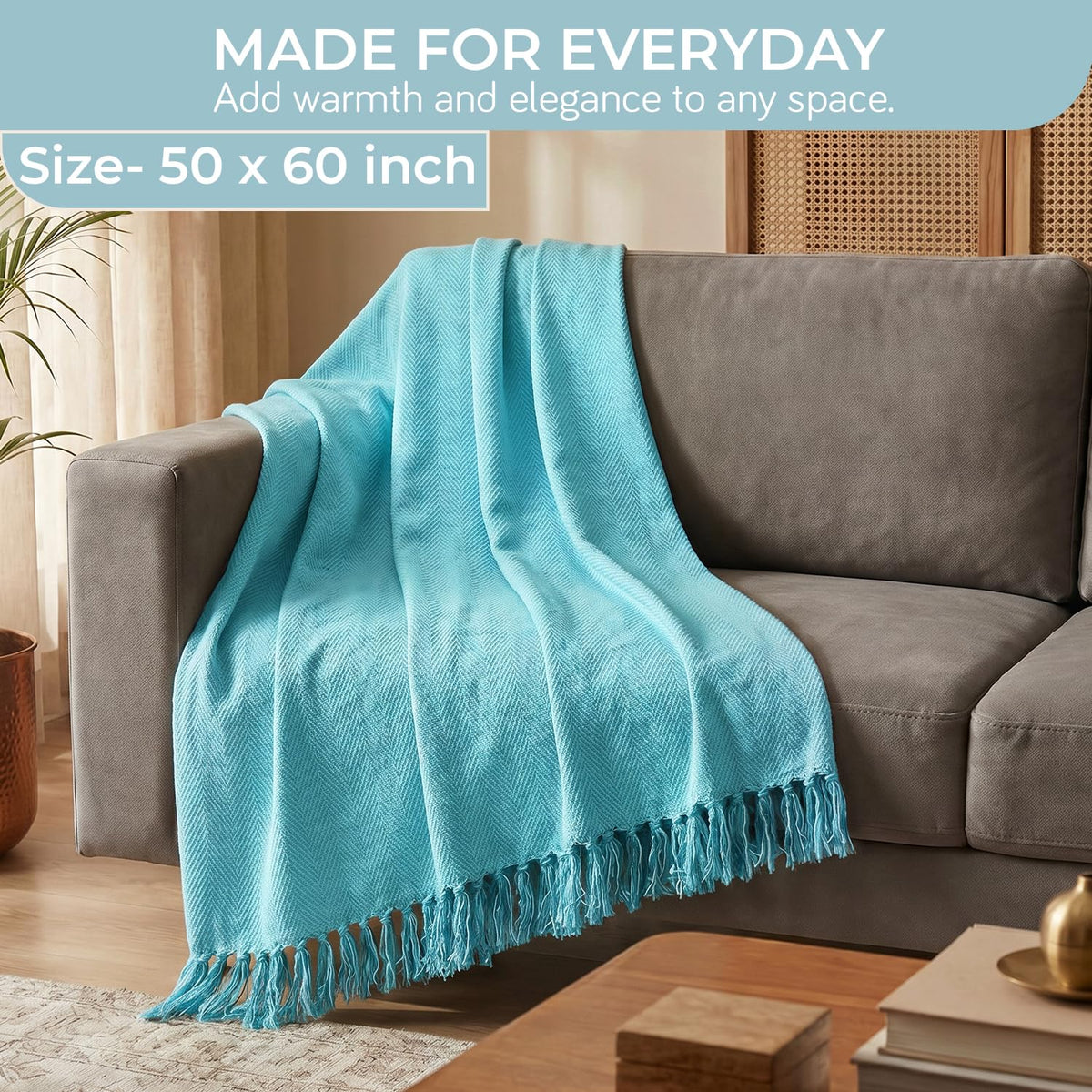 HOKIPO Blush Haven Herringbone Sofa Throw Blanket, 50x60 in, Breeze Blue - image 6