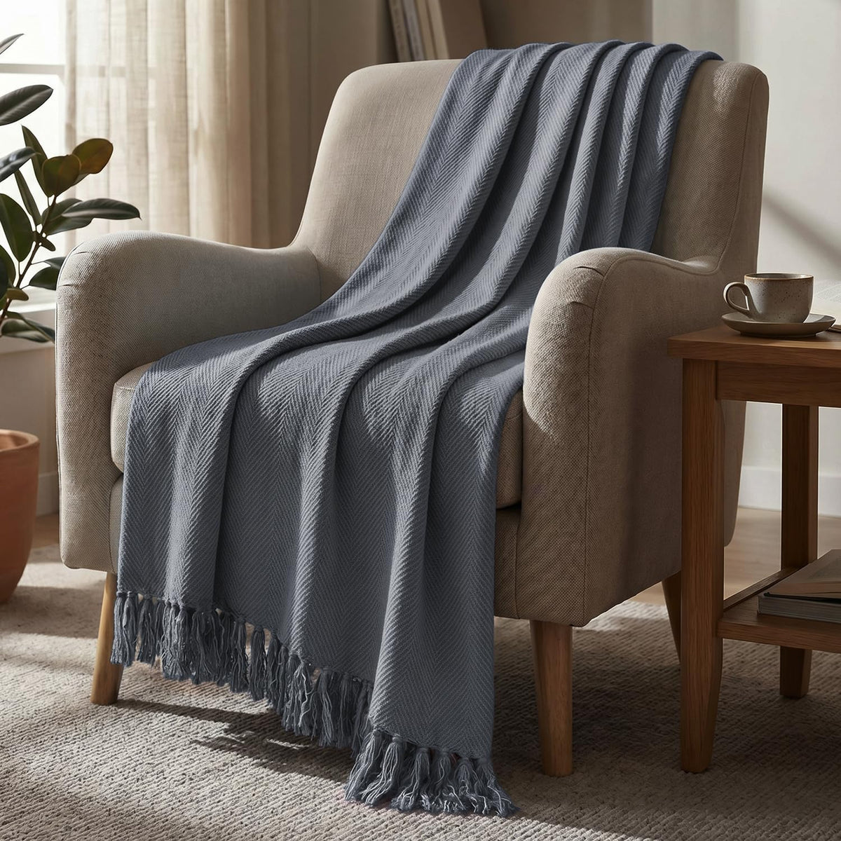 HOKIPO Blush Haven Herringbone Sofa Throw Blanket, 50x60 in, Drift Grey - image 1