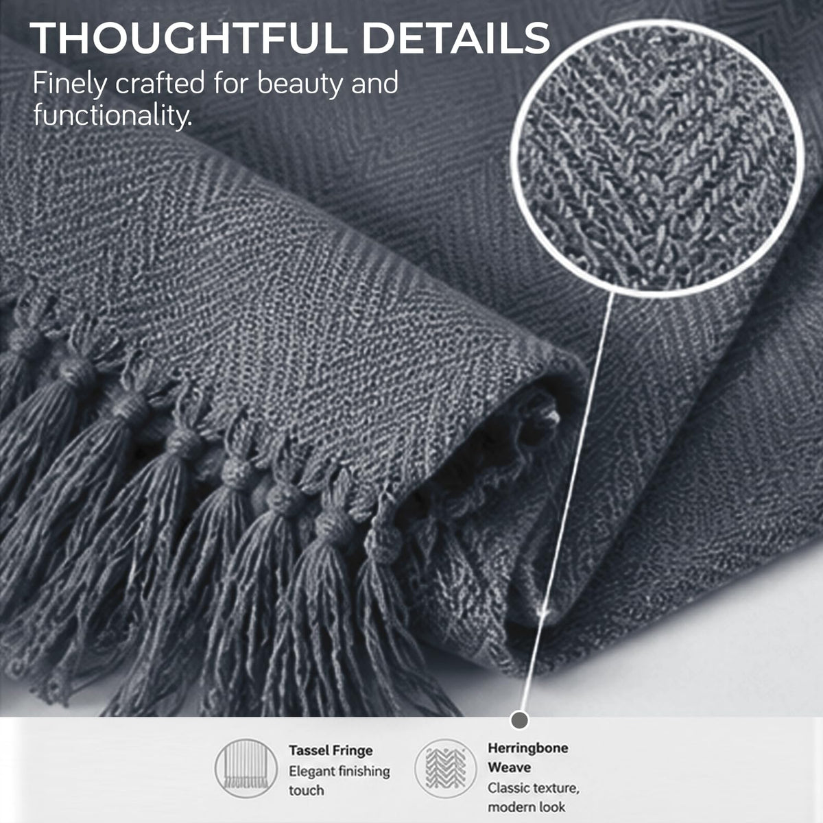 HOKIPO Blush Haven Herringbone Sofa Throw Blanket, 50x60 in, Drift Grey - image 3