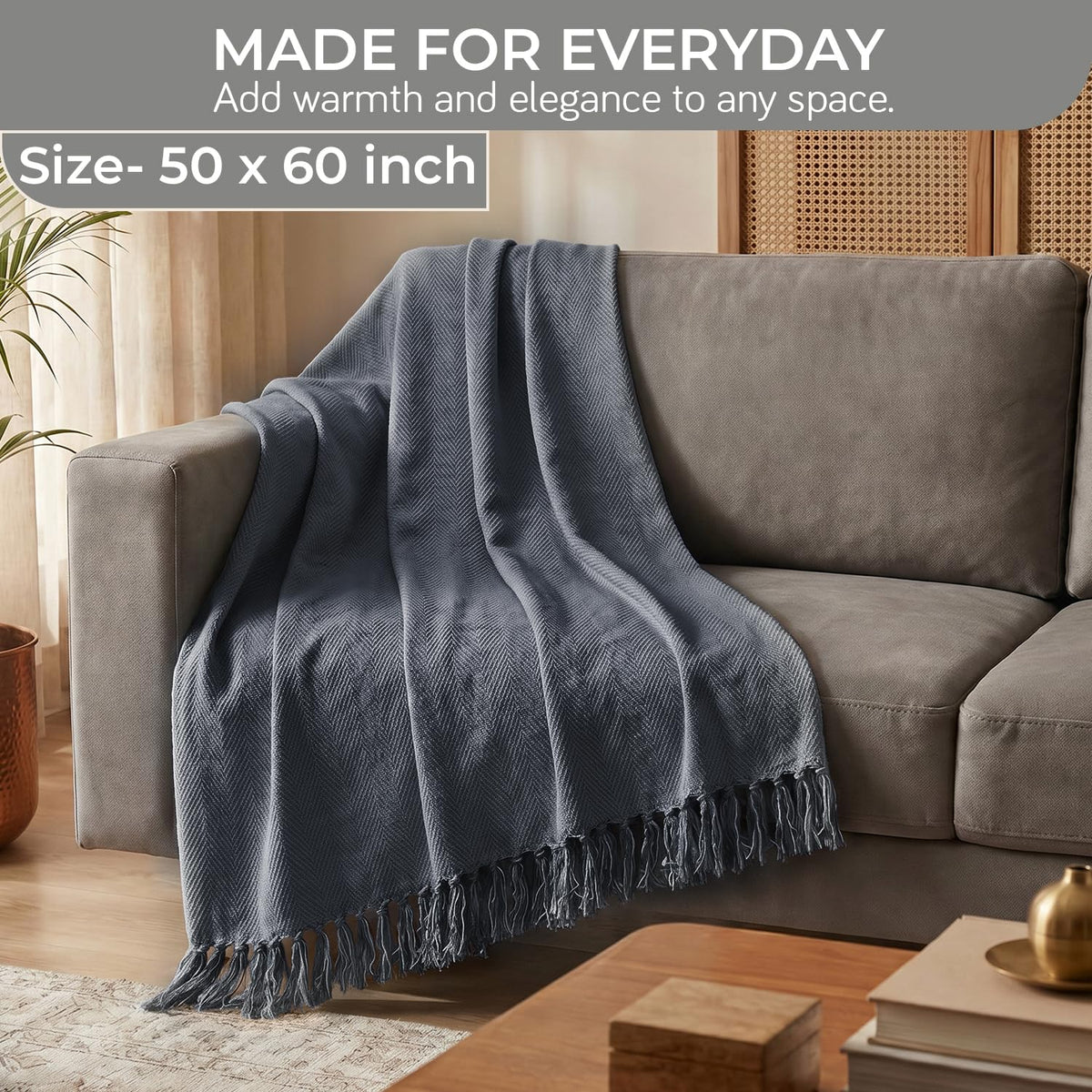 HOKIPO Blush Haven Herringbone Sofa Throw Blanket, 50x60 in, Drift Grey - image 6