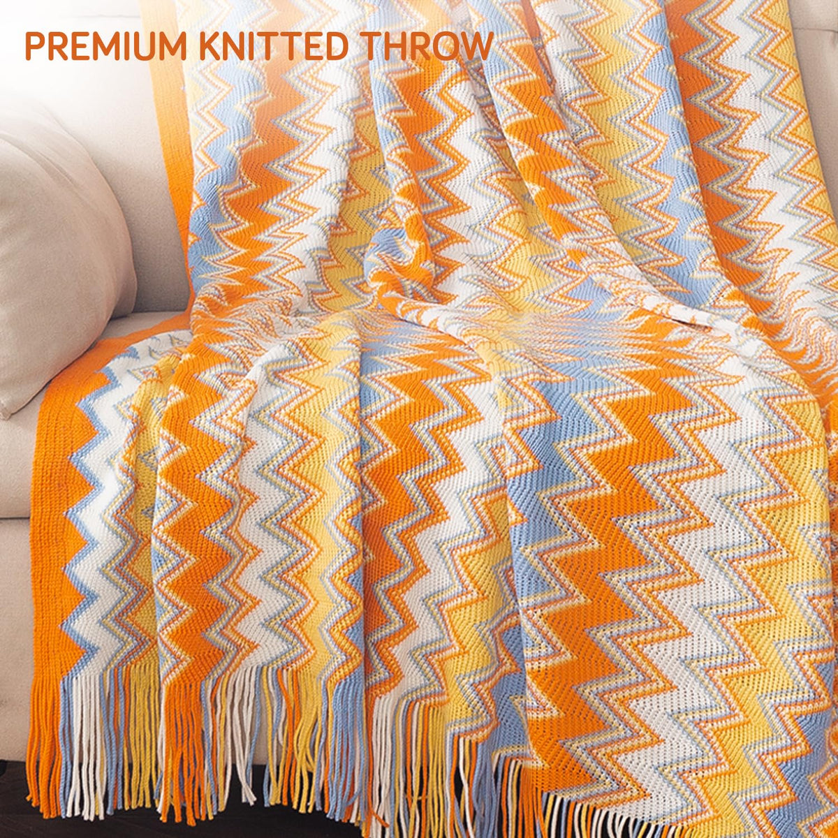HOKIPO Boho Chevron Knit Sofa Throw Blanket, 50x65 in, Sorrento Sunset - image 2