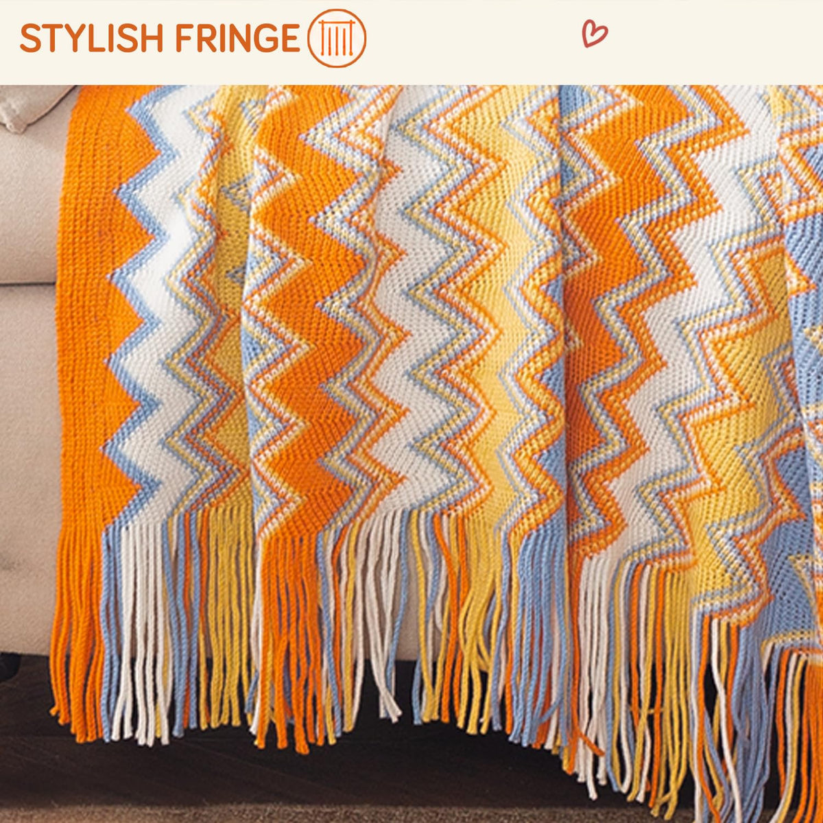HOKIPO Boho Chevron Knit Sofa Throw Blanket, 50x65 in, Sorrento Sunset - image 3