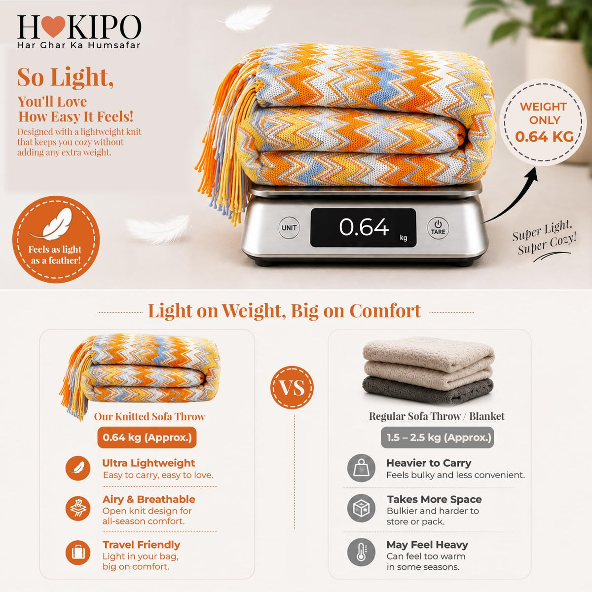HOKIPO Boho Chevron Knit Sofa Throw Blanket, 50x65 in, Sorrento Sunset - image 4