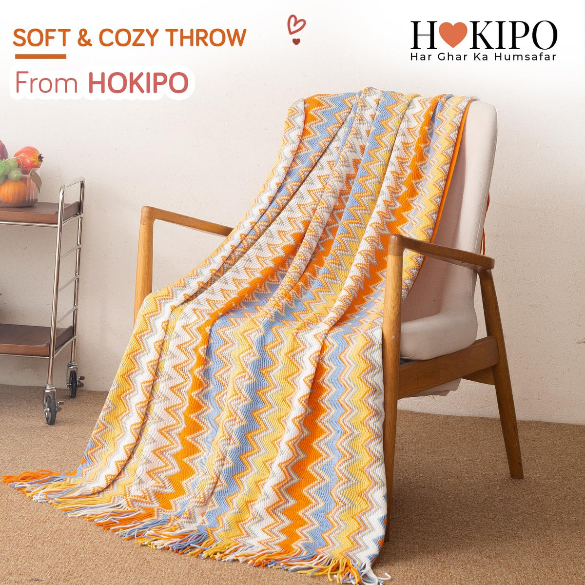 HOKIPO Boho Chevron Knit Sofa Throw Blanket, 50x65 in, Sorrento Sunset - image 8