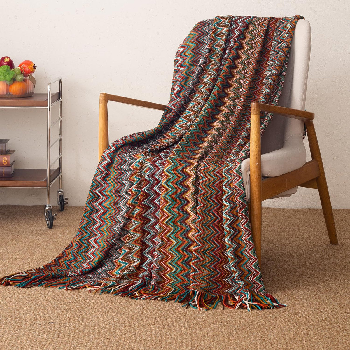 HOKIPO Boho Chevron Knit Sofa Throw Blanket, 50x65 in, Marrakech Mosaic - image 1