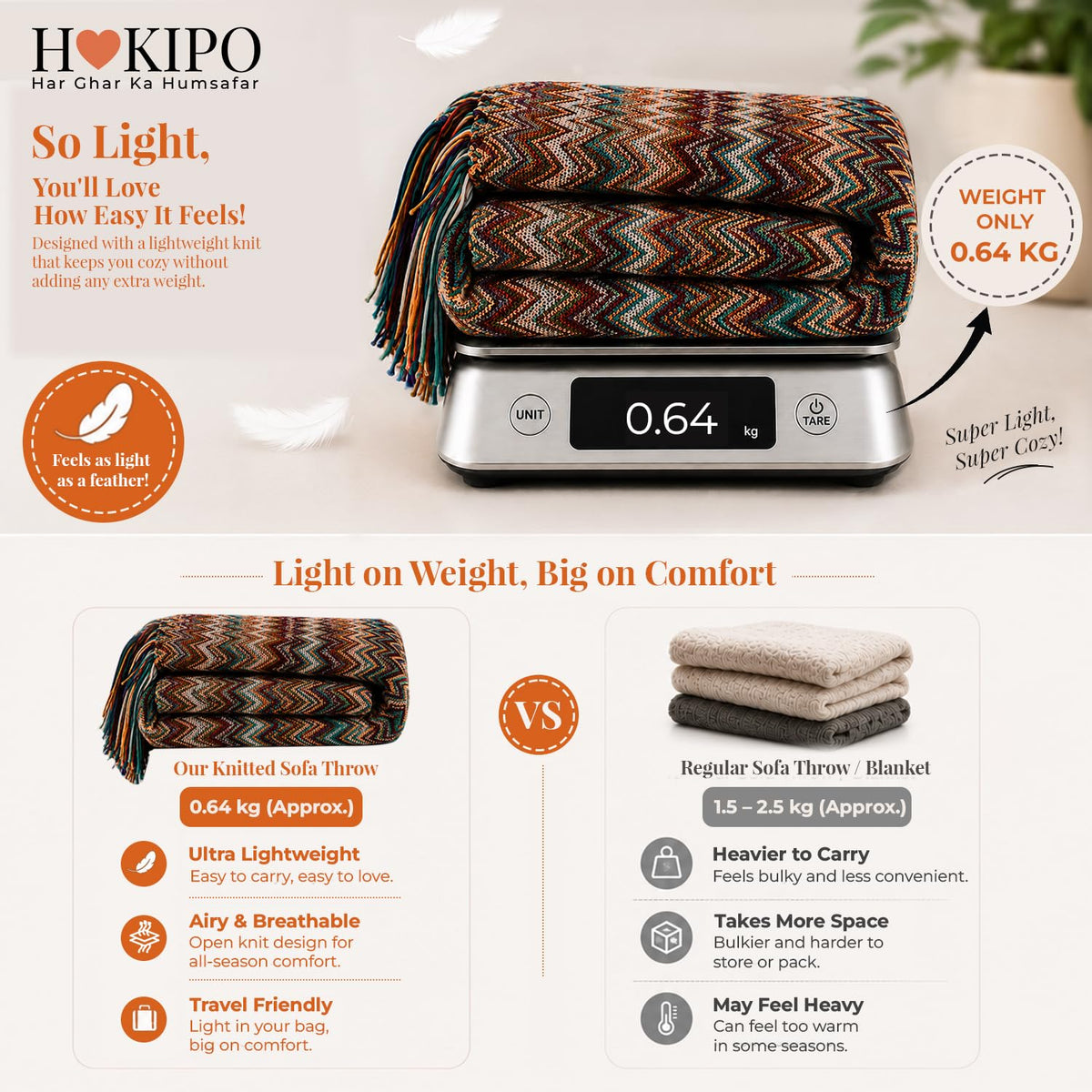 HOKIPO Boho Chevron Knit Sofa Throw Blanket, 50x65 in, Marrakech Mosaic - image 4