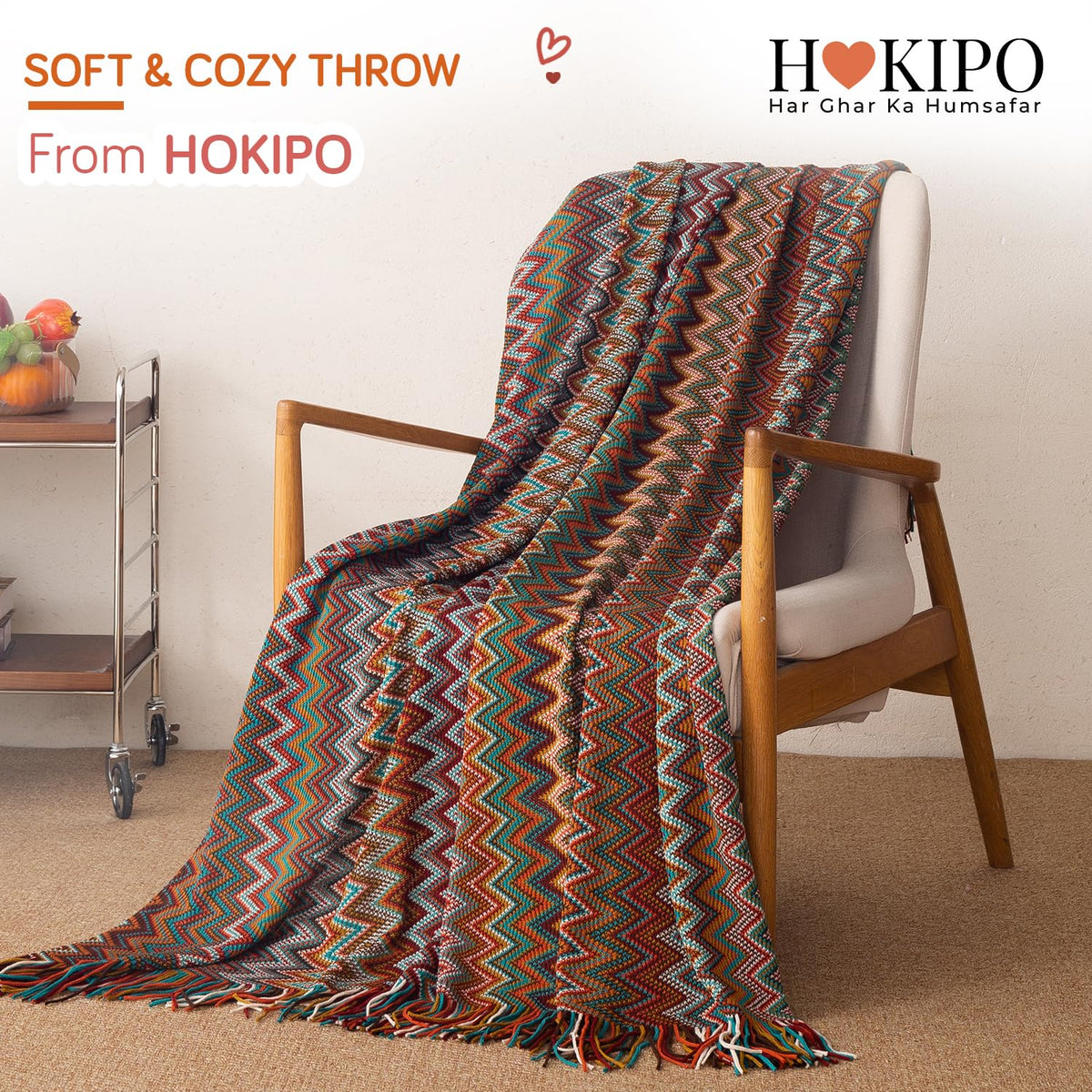 HOKIPO Boho Chevron Knit Sofa Throw Blanket, 50x65 in, Marrakech Mosaic - image 7