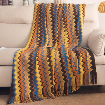 HOKIPO Boho Chevron Knit Sofa Throw Blanket, 50x65 in, Sahara Azure - image 1
