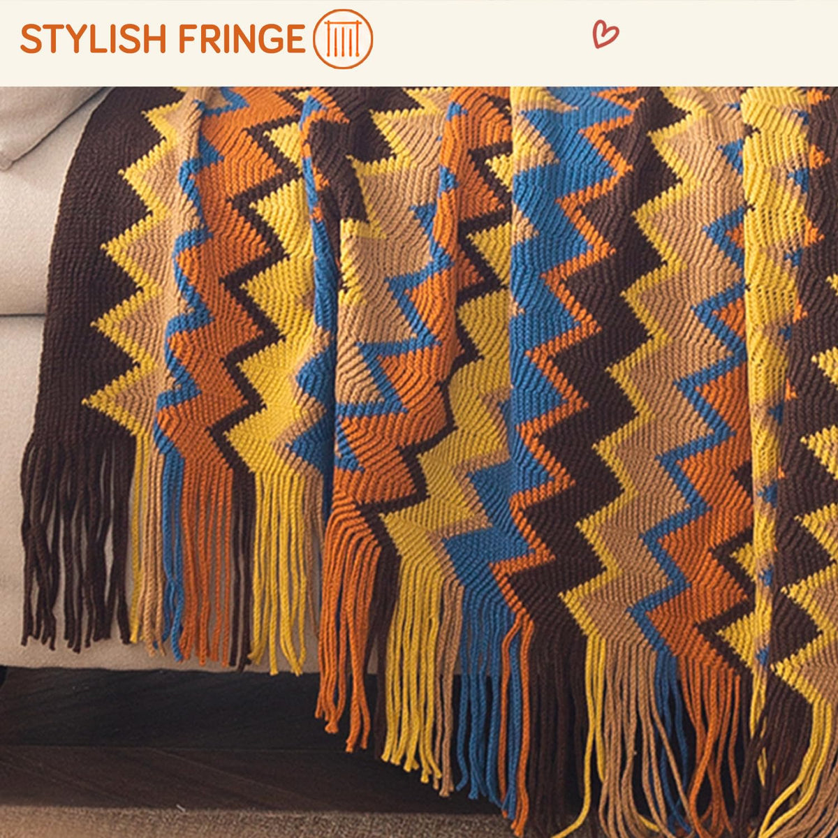 HOKIPO Boho Chevron Knit Sofa Throw Blanket, 50x65 in, Sahara Azure - image 3