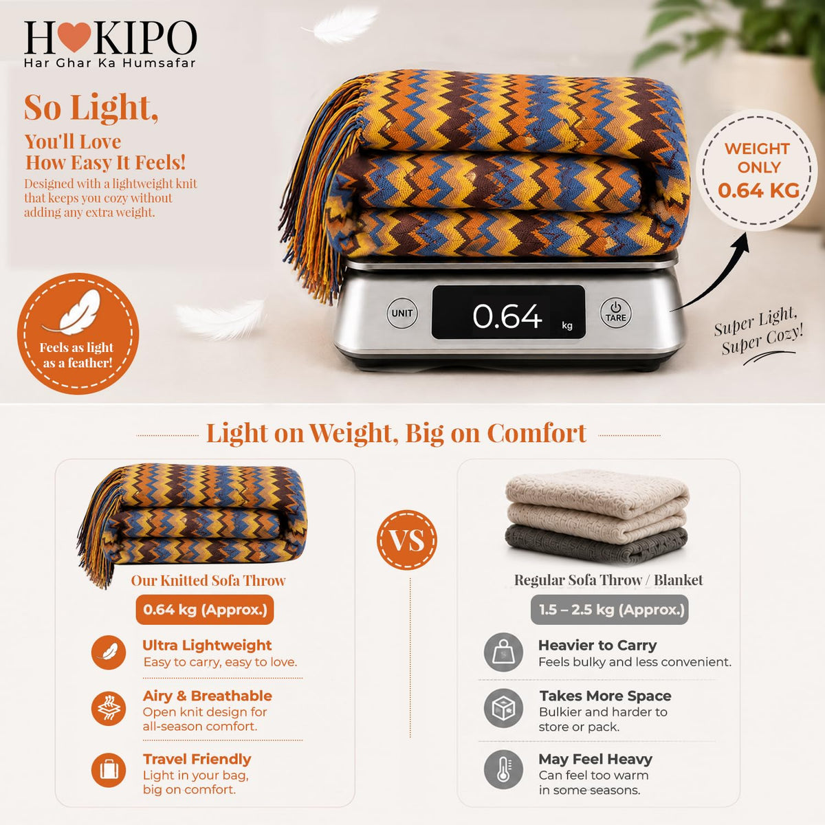 HOKIPO Boho Chevron Knit Sofa Throw Blanket, 50x65 in, Sahara Azure - image 4