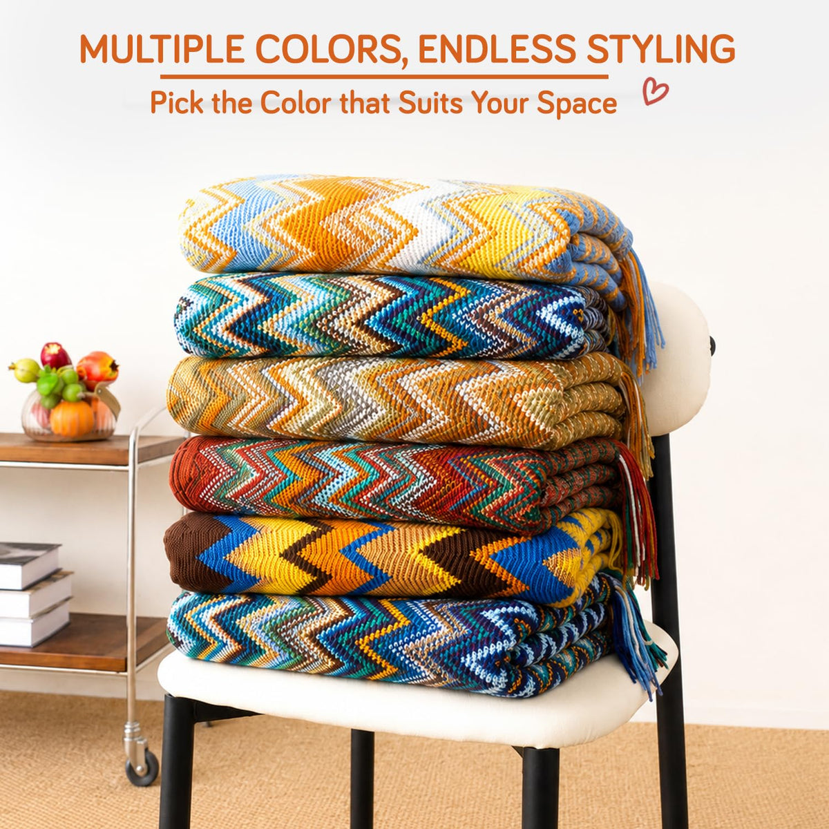 HOKIPO Boho Chevron Knit Sofa Throw Blanket, 50x65 in, Sahara Azure - image 5