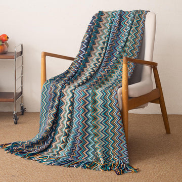 HOKIPO Boho Chevron Knit Sofa Throw Blanket, 50x65 in, Mediterranean Mist - image 1