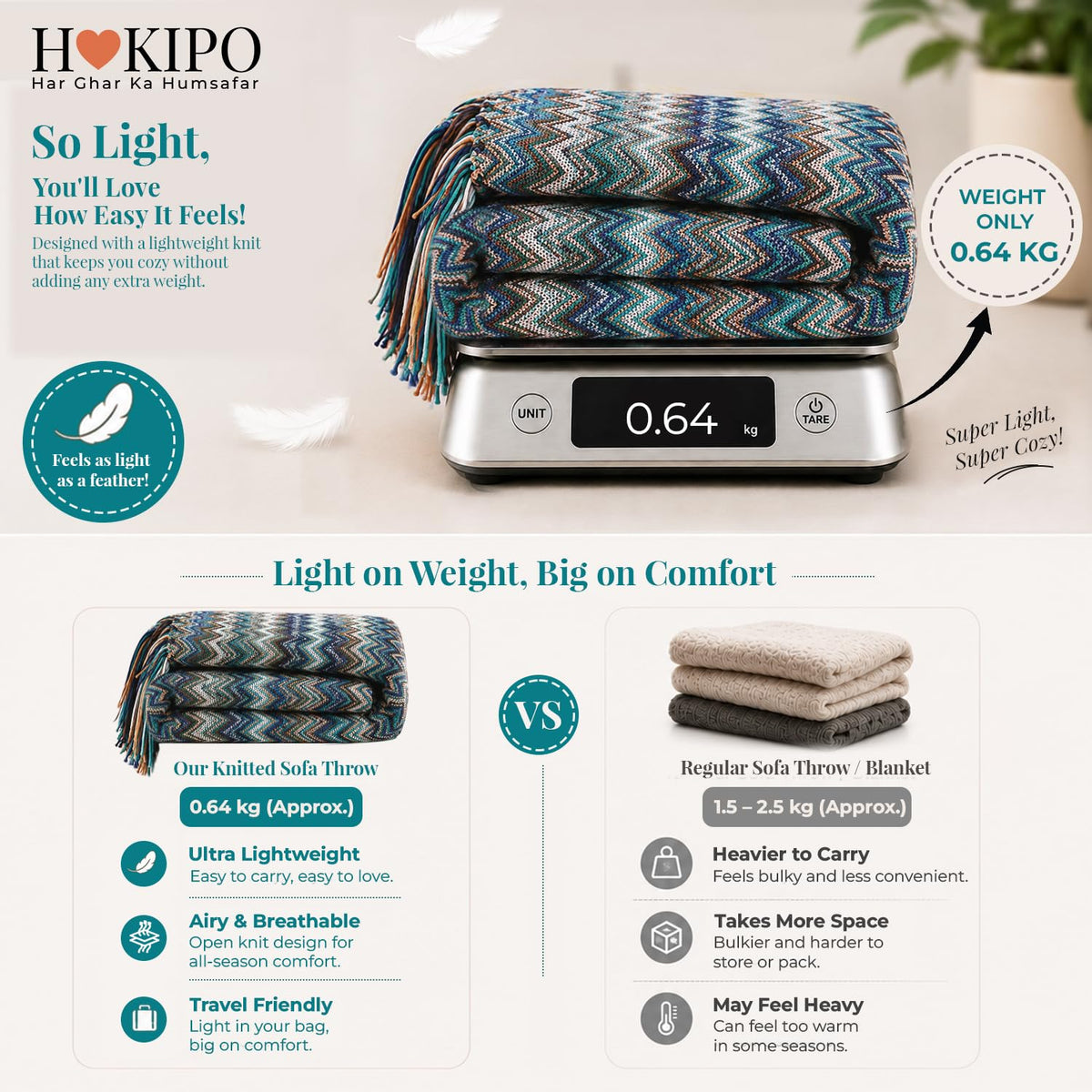 HOKIPO Boho Chevron Knit Sofa Throw Blanket, 50x65 in, Mediterranean Mist - image 4
