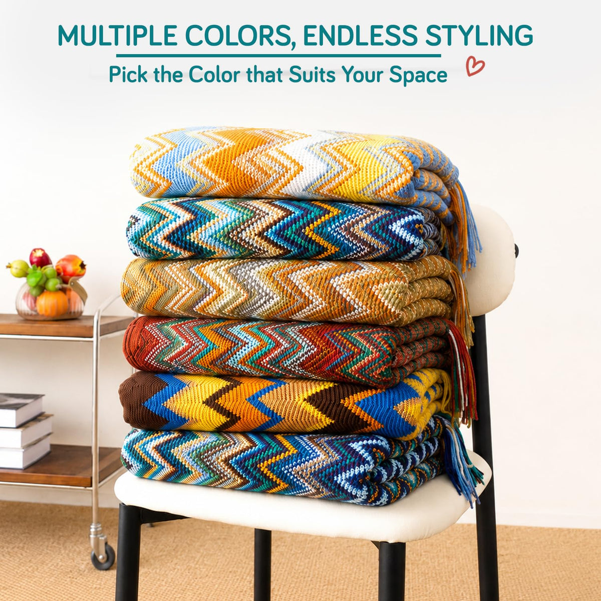 HOKIPO Boho Chevron Knit Sofa Throw Blanket, 50x65 in, Mediterranean Mist - image 5