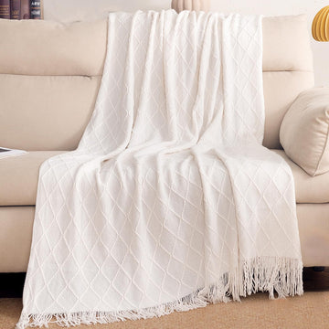 HOKIPO Diamond Knit Sofa Throw Blanket for Sofa, 50x65 in, Pearl White - image 1