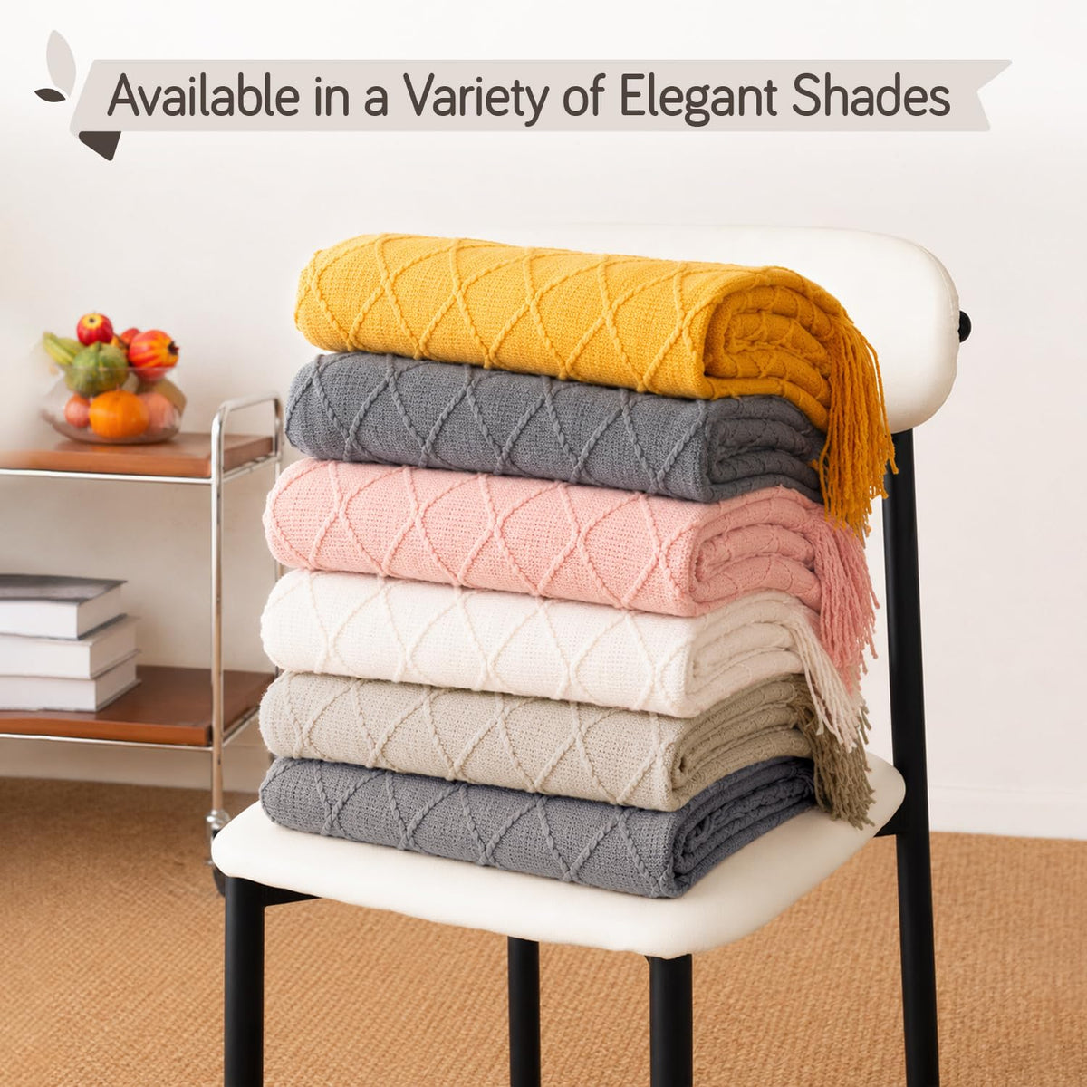 HOKIPO Diamond Knit Sofa Throw Blanket for Sofa, 50x65 in, Pearl White - image 5