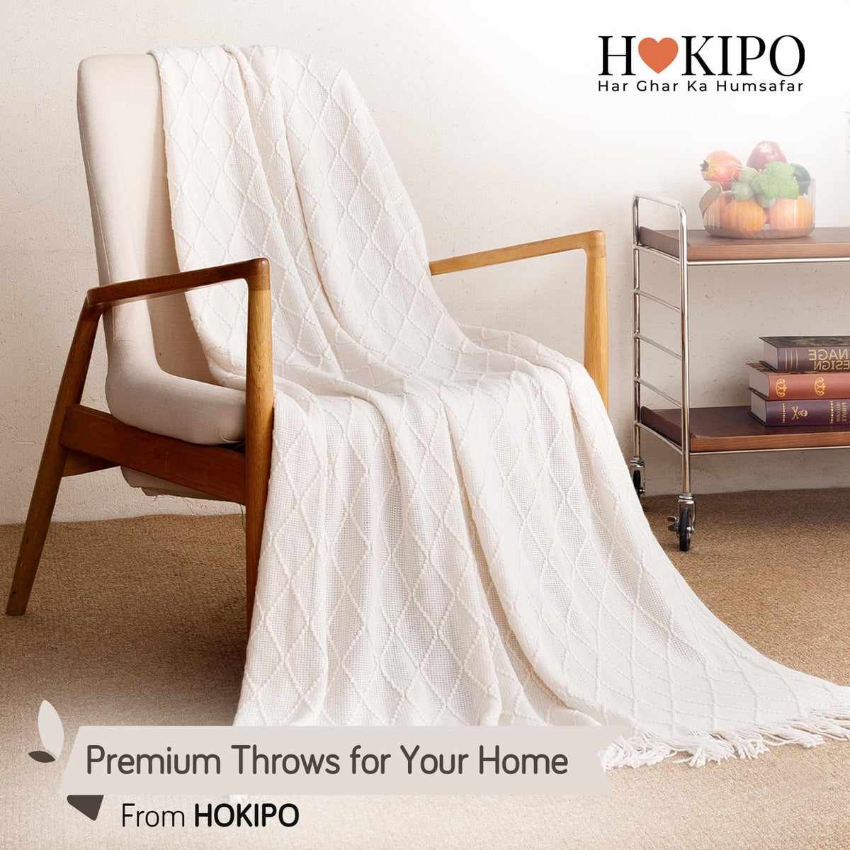 HOKIPO Diamond Knit Sofa Throw Blanket for Sofa, 50x65 in, Pearl White - image 7