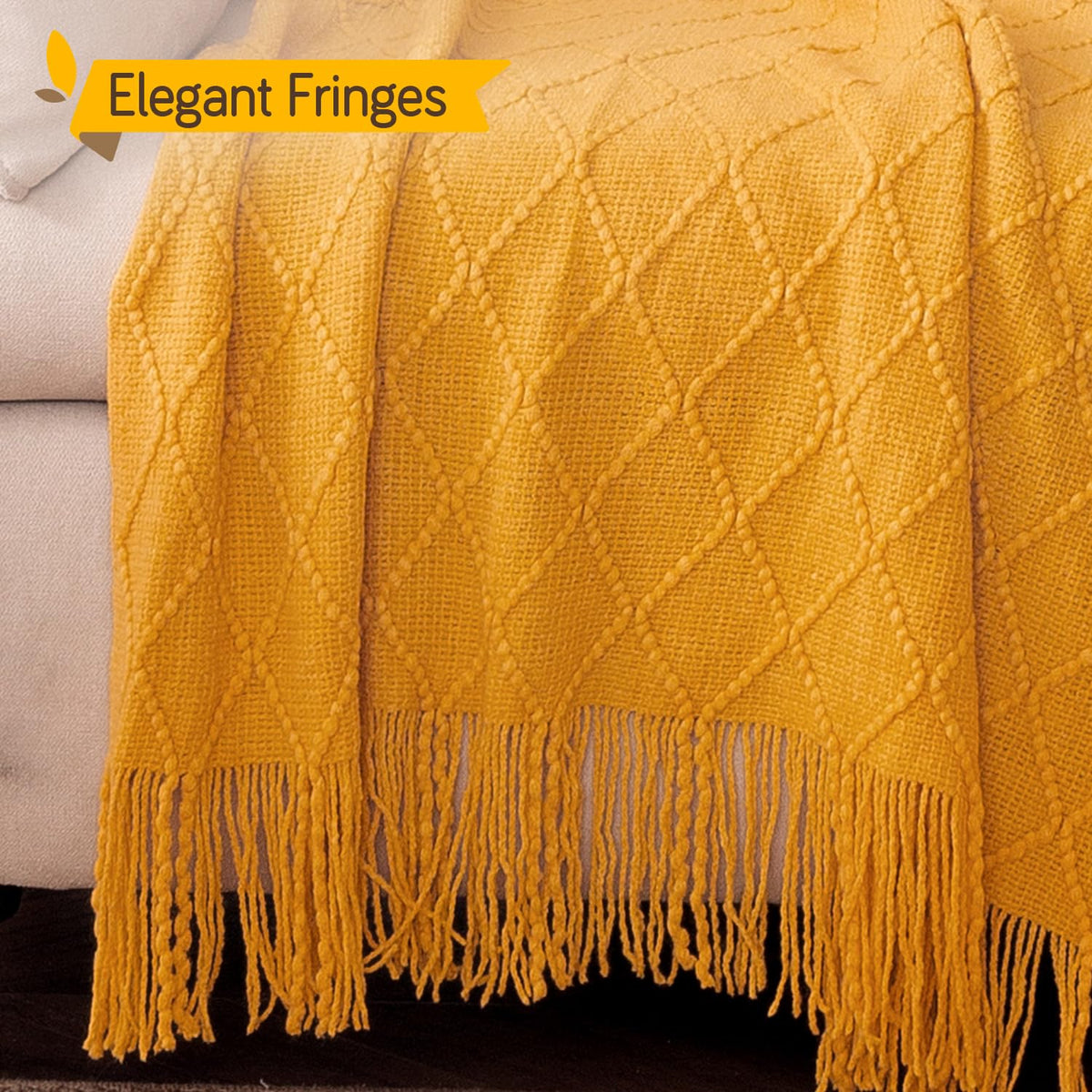 HOKIPO Diamond Knit Sofa Throw Blanket for Sofa, 50x65 in, Golden Ochre - image 2