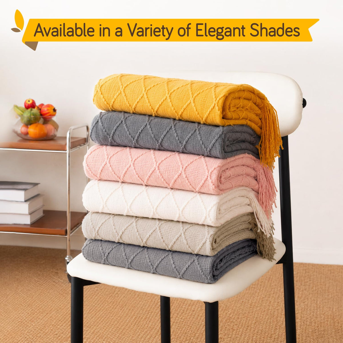 HOKIPO Diamond Knit Sofa Throw Blanket for Sofa, 50x65 in, Golden Ochre - image 5