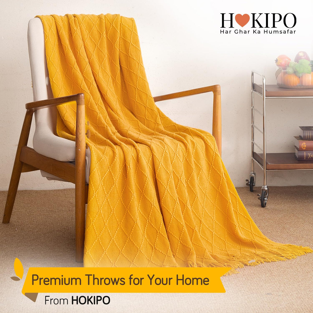 HOKIPO Diamond Knit Sofa Throw Blanket for Sofa, 50x65 in, Golden Ochre - image 7