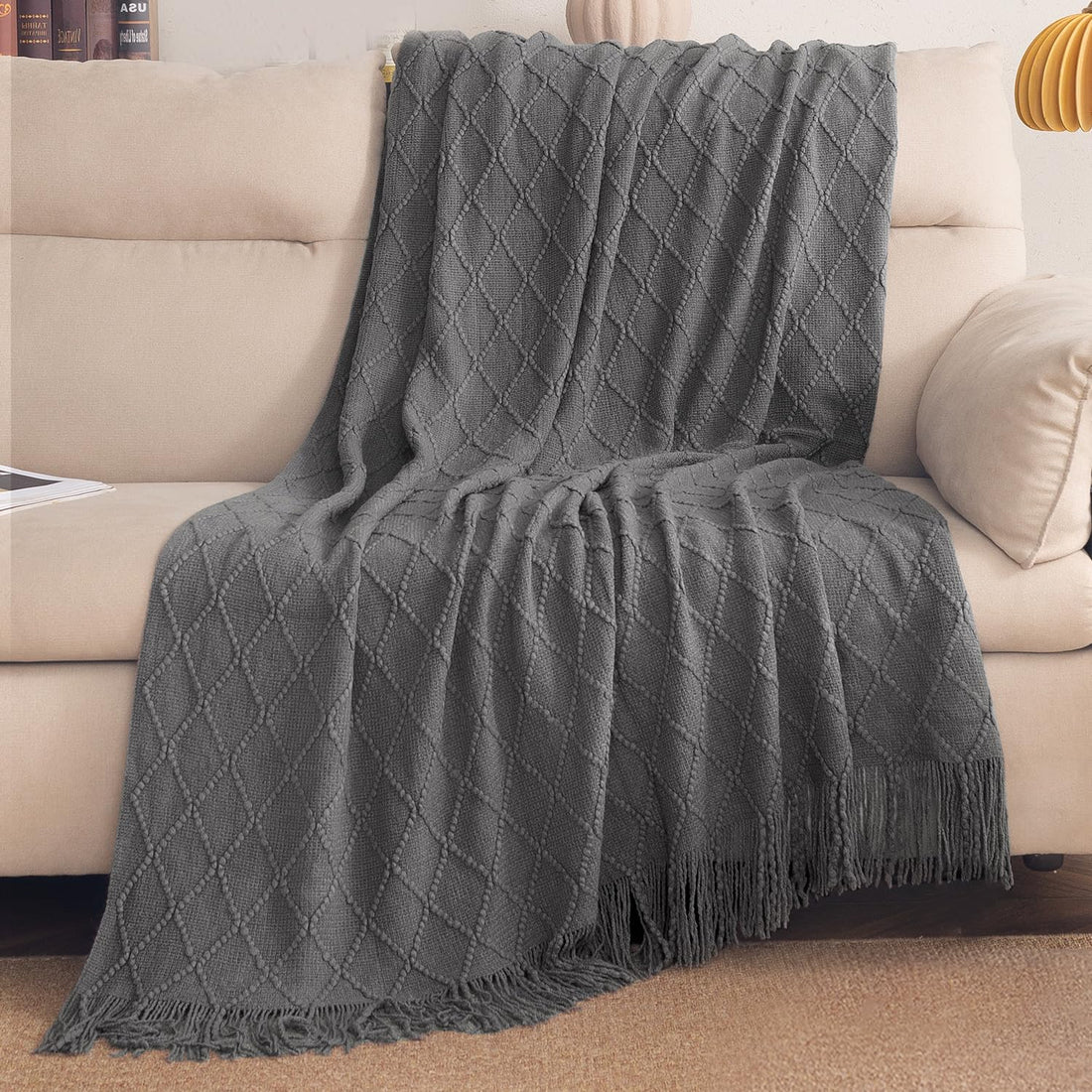HOKIPO Diamond Knit Sofa Throw Blanket for Sofa, 50x65 in, Charcoal Grey - image 1