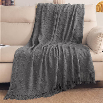 HOKIPO Diamond Knit Sofa Throw Blanket for Sofa, 50x65 in, Charcoal Grey - image 1