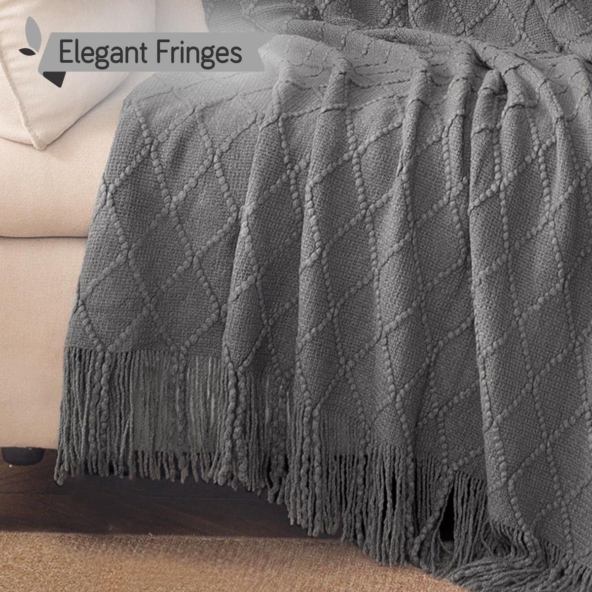 HOKIPO Diamond Knit Sofa Throw Blanket for Sofa, 50x65 in, Charcoal Grey - image 2