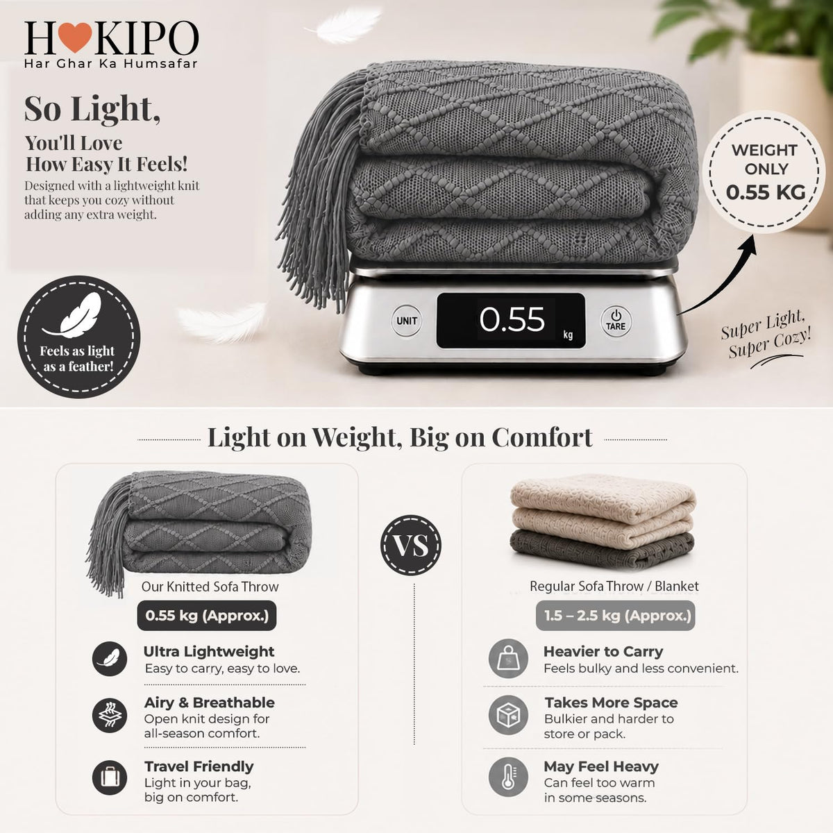 HOKIPO Diamond Knit Sofa Throw Blanket for Sofa, 50x65 in, Charcoal Grey - image 4