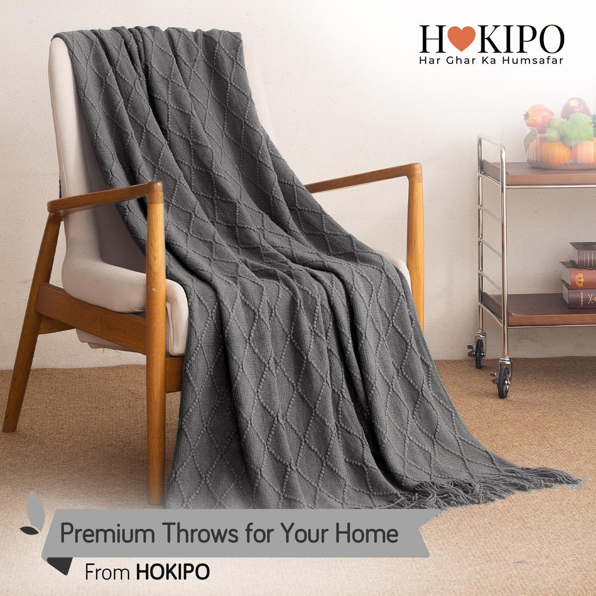 HOKIPO Diamond Knit Sofa Throw Blanket for Sofa, 50x65 in, Charcoal Grey - image 7