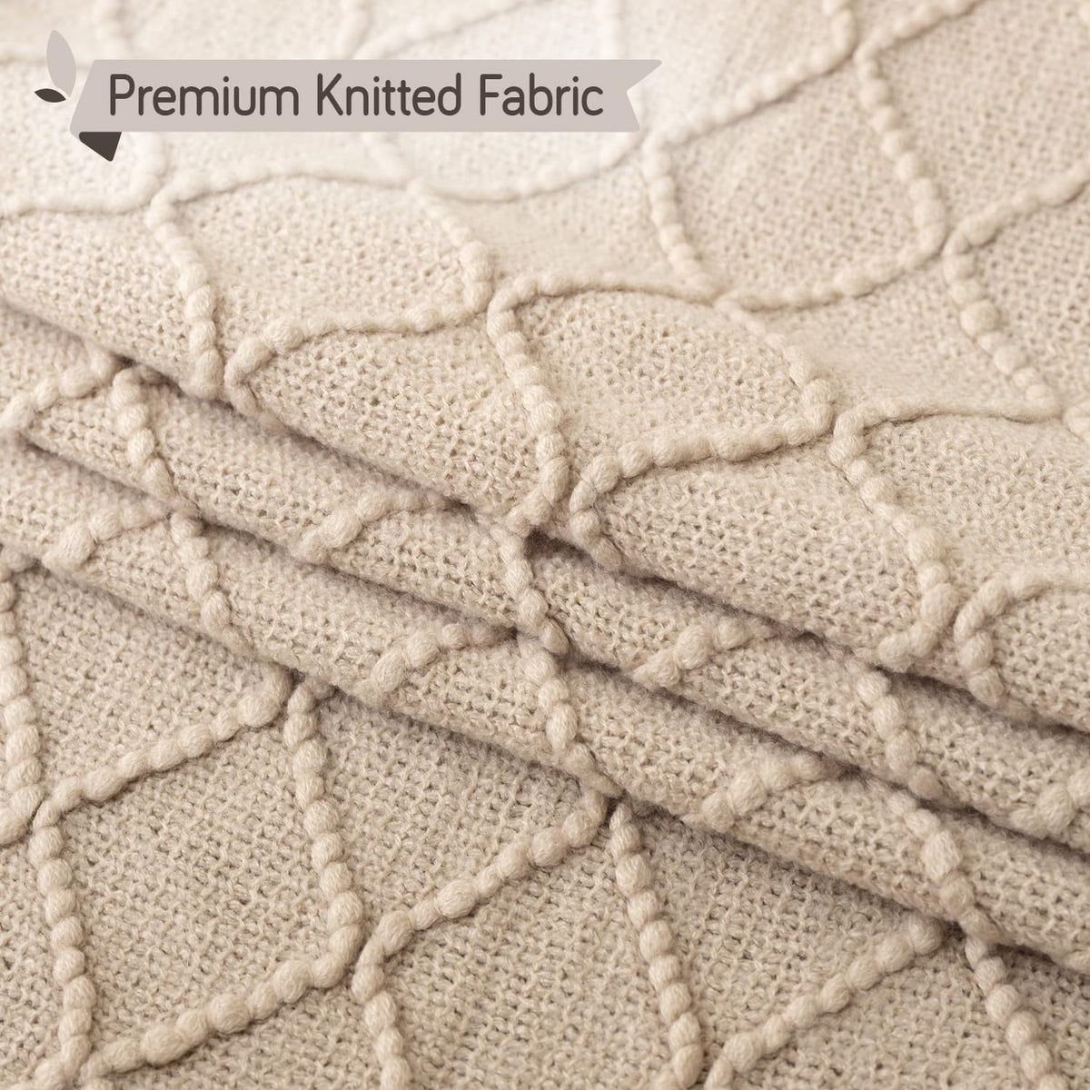 HOKIPO Diamond Knit Sofa Throw Blanket for Sofa, 50x65 in, Sandstone Beige - image 3