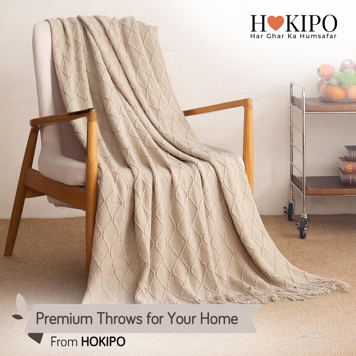 HOKIPO Diamond Knit Sofa Throw Blanket for Sofa, 50x65 in, Sandstone Beige - image 7