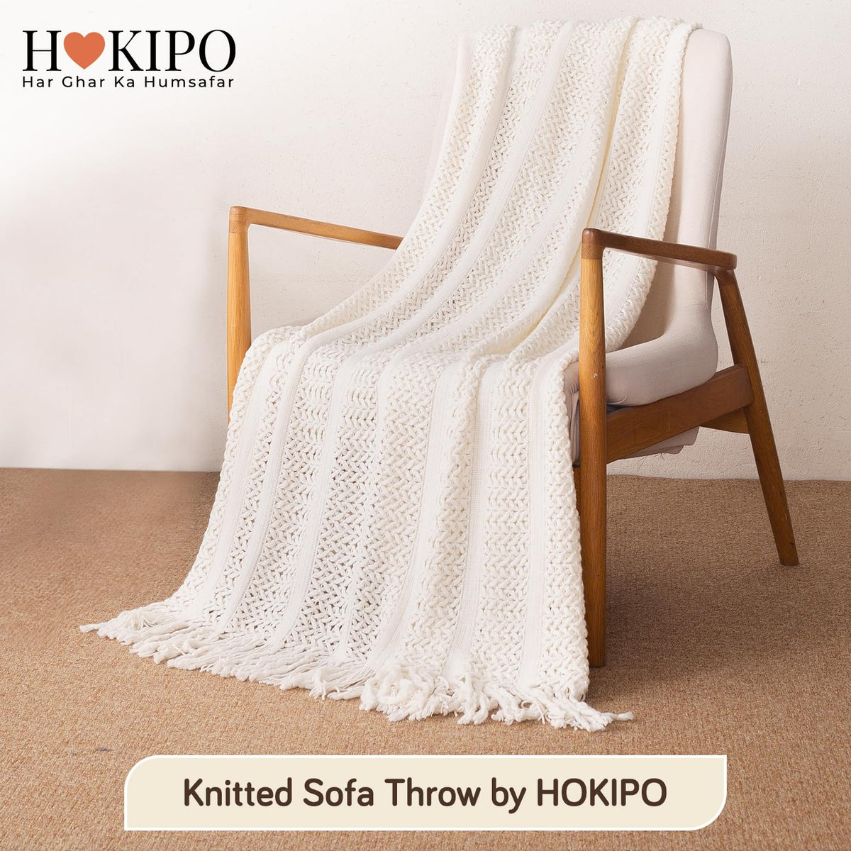 HOKIPO Open Lace Knit Sofa Throw Blanket for Sofa, 50x65 in, Vanilla White - image 6