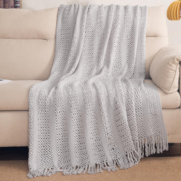 HOKIPO Open Lace Knit Sofa Throw Blanket for Sofa, 50x65 in, Dove Grey - image 1