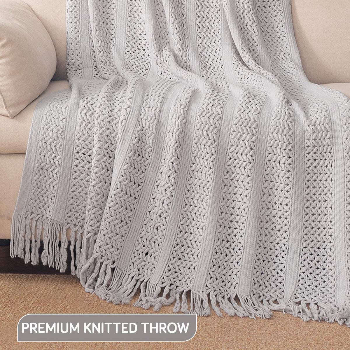 HOKIPO Open Lace Knit Sofa Throw Blanket for Sofa, 50x65 in, Dove Grey - image 2